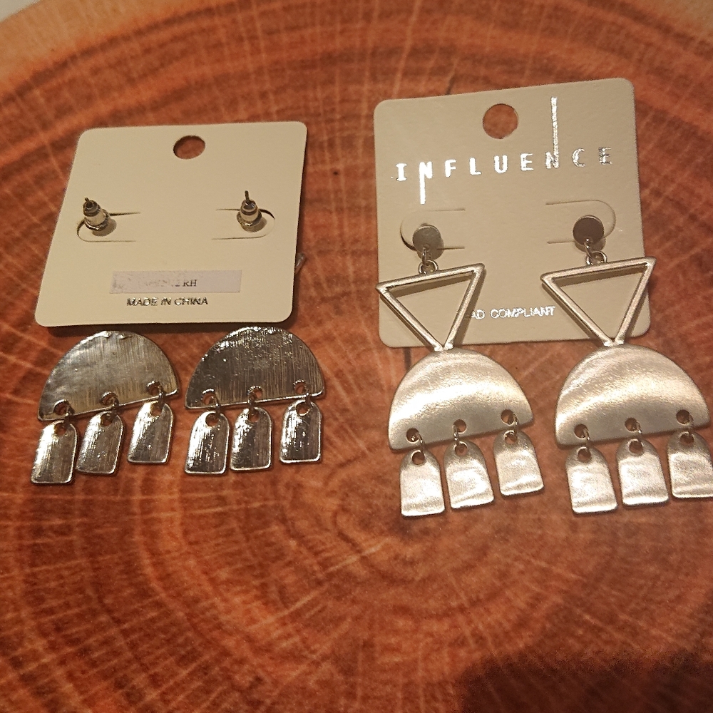 Influence earrings 2 pairs, silver tones. NWT.